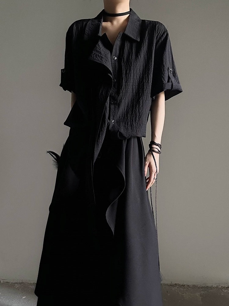 Pointed Collar Ouji with Black Flat Shirt Tie Long Lolita Short-Sleeve Vintage