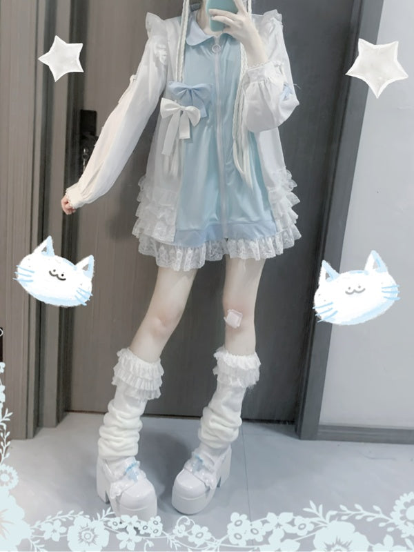 Jirai Kei Tenshi Dress Blue Tiered Ruffles Sun Protection Chiffon Kaiwai