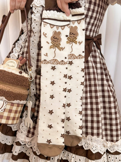 チョコレートテーマのブラウンスイートロリータカーフソックス