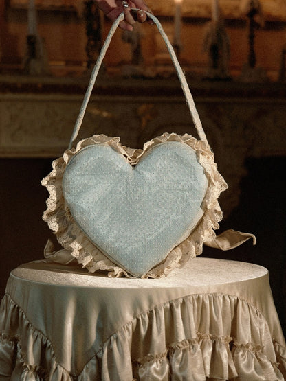 Heart Shaped Handbag with Lace, Bows & Cherry Details in Blue or Pink - Blood Supply