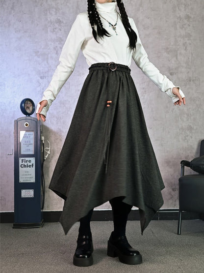 Waist Gray Handkerchief with Skirt for Woven Fall/Winter Hem Cord Elastic