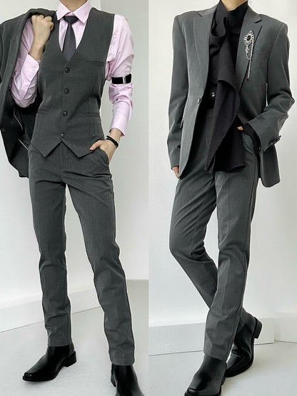 Lolita Straight-Leg Loops Pants Ouji Gray Pockets with Slant High-waist Belt