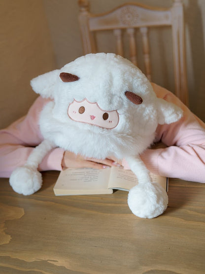 Weiße süße Lamm-Plüsch-Wintermütze