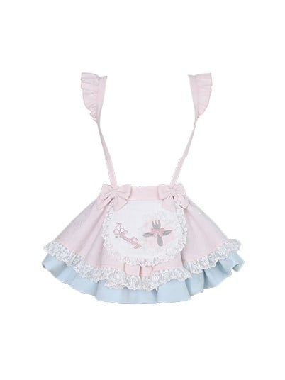 Apron Embroidered Pink Cutlery with Bubble Design Overall Skirt Blue