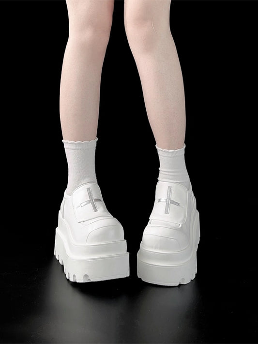White Platform Fit Motif Design Shoes Slip-in Cross Punk with