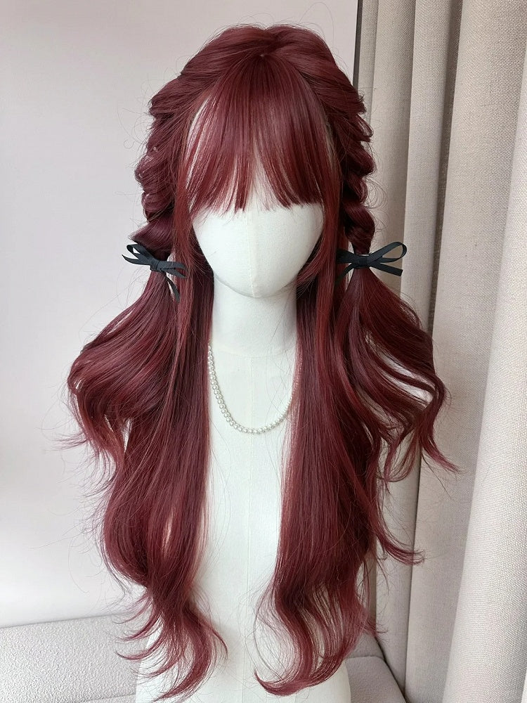 Red Bangs with 65CM Wig Air Wavy Rose