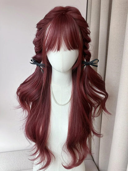 Red Bangs with 65CM Wig Air Wavy Rose