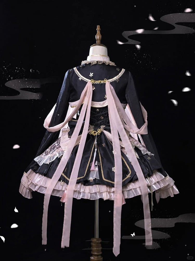 Black and Pink Chinoiserie Style Corset Dress Qi Lolita JSK Set