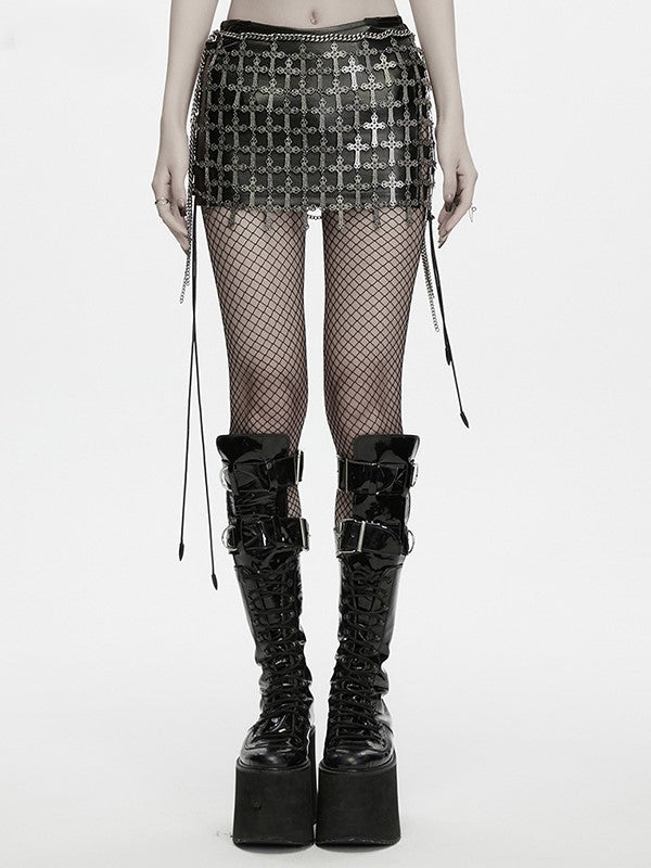 Cutout Design Cross Chain Punk Style Skirt - Punk Rave
