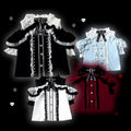 Jirai Kei Black/White/Red/Light Buttons Blue Open Shoulder Sweetheart Lace Trim Blouse