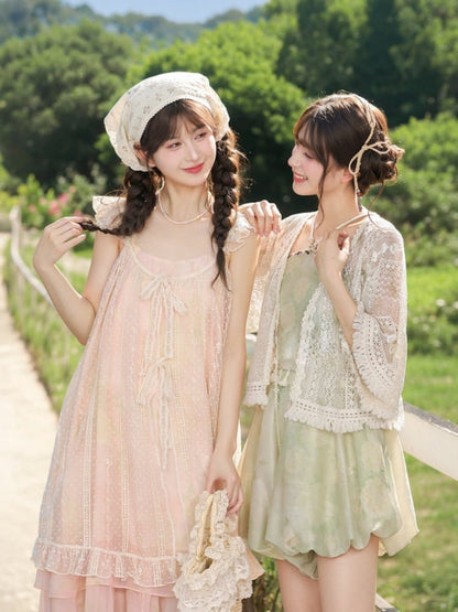 フリンジヘムホリデートップ ライトグリーン ホルターネック フローラルプリント