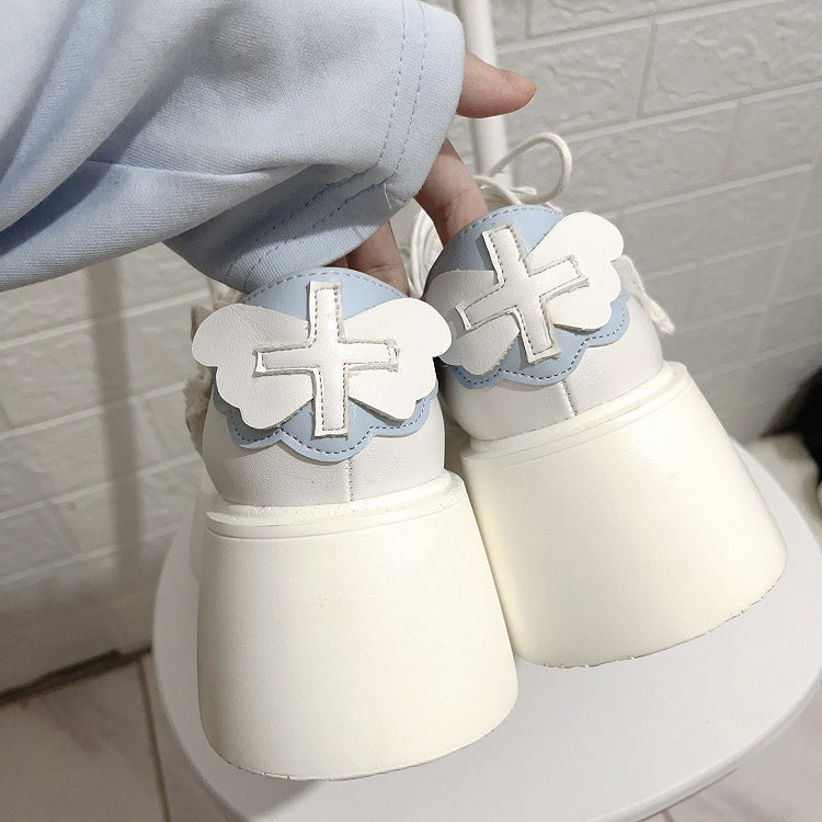 Tenshi Kaiwai Light Blue Yami Kawaii Cross Bowknot Lace-up Detail Platform Shoes