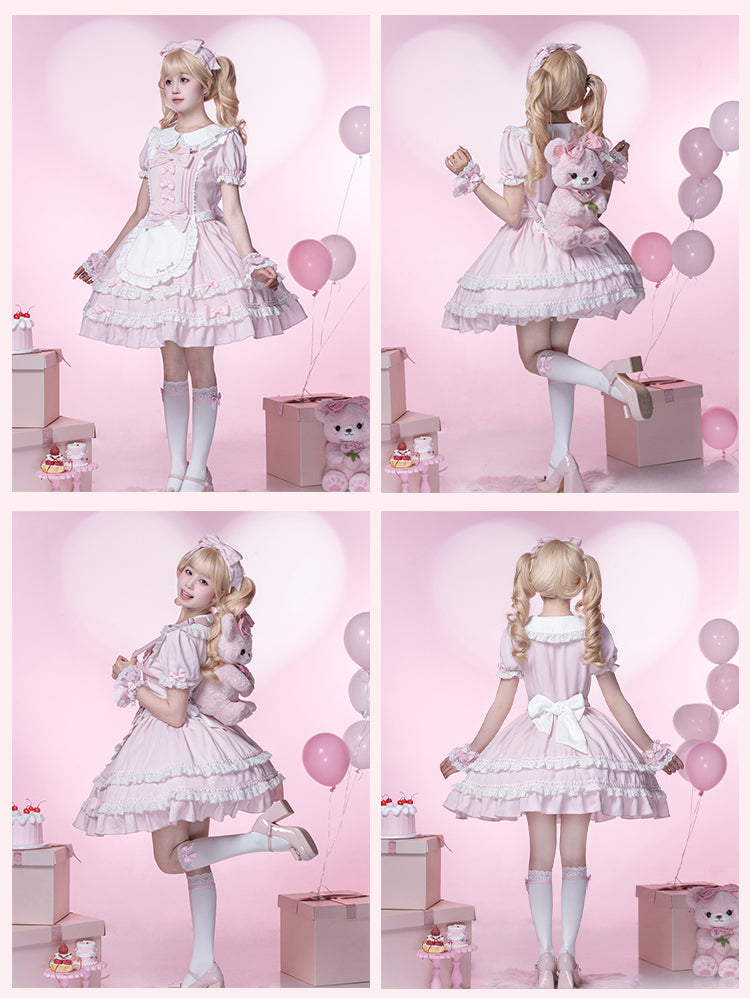 Weiße Schürze zum Selbstbinden und Lolita-Pink