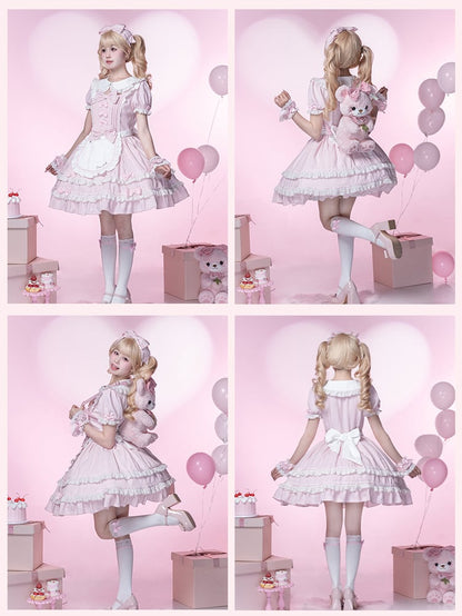 Lolita Kleid Stück Akzente Schule Rosa Peter Pan Kragen Bowknot Licht Alte