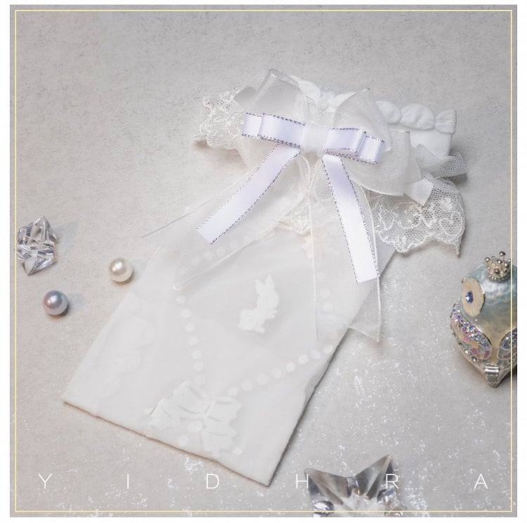 ブラック＆ホワイトのバニーベアプリントのスイートロリータソックス