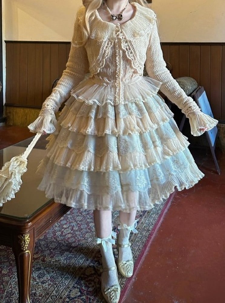 Elegant Beige Short Lolita Knitted Cardigan