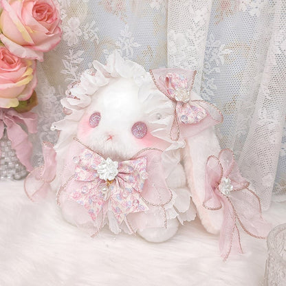 Plush with Sweet Convertible Pink Bag Decorated Accents Strap Bunny Bowknot Flower White