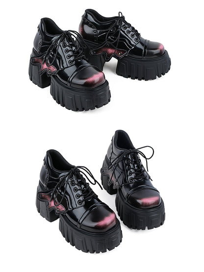 Platform Details Design Lace-Up Pink - Shoes Chunky Studded Burnish Gothic Black with