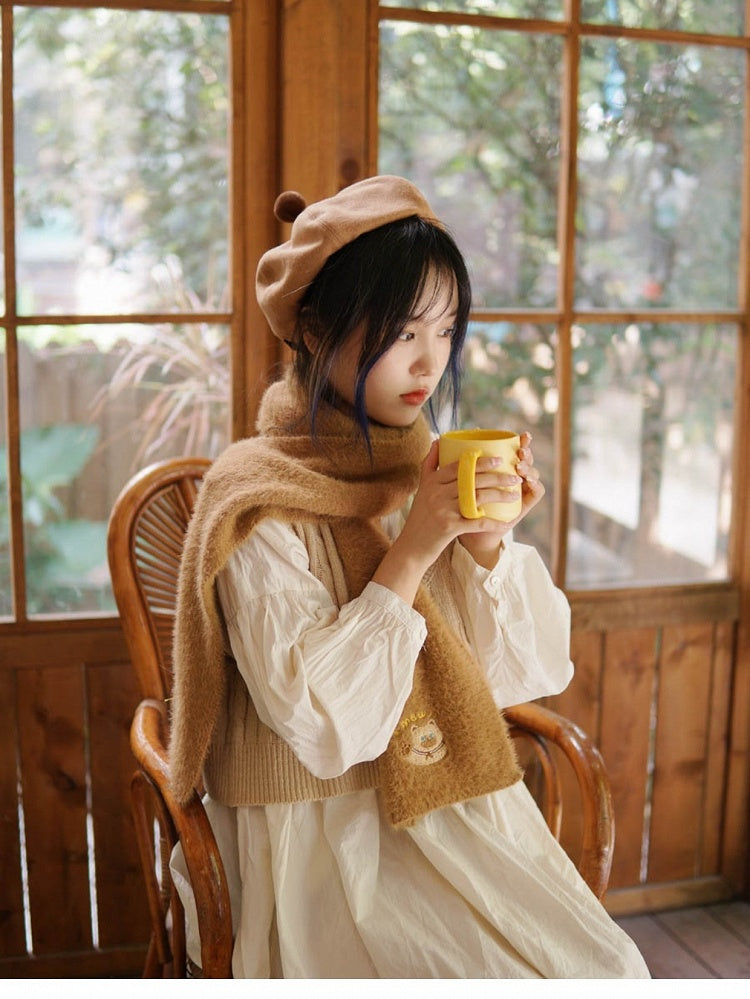 Dark Brown/Light Brown Cute Kitty Scarf