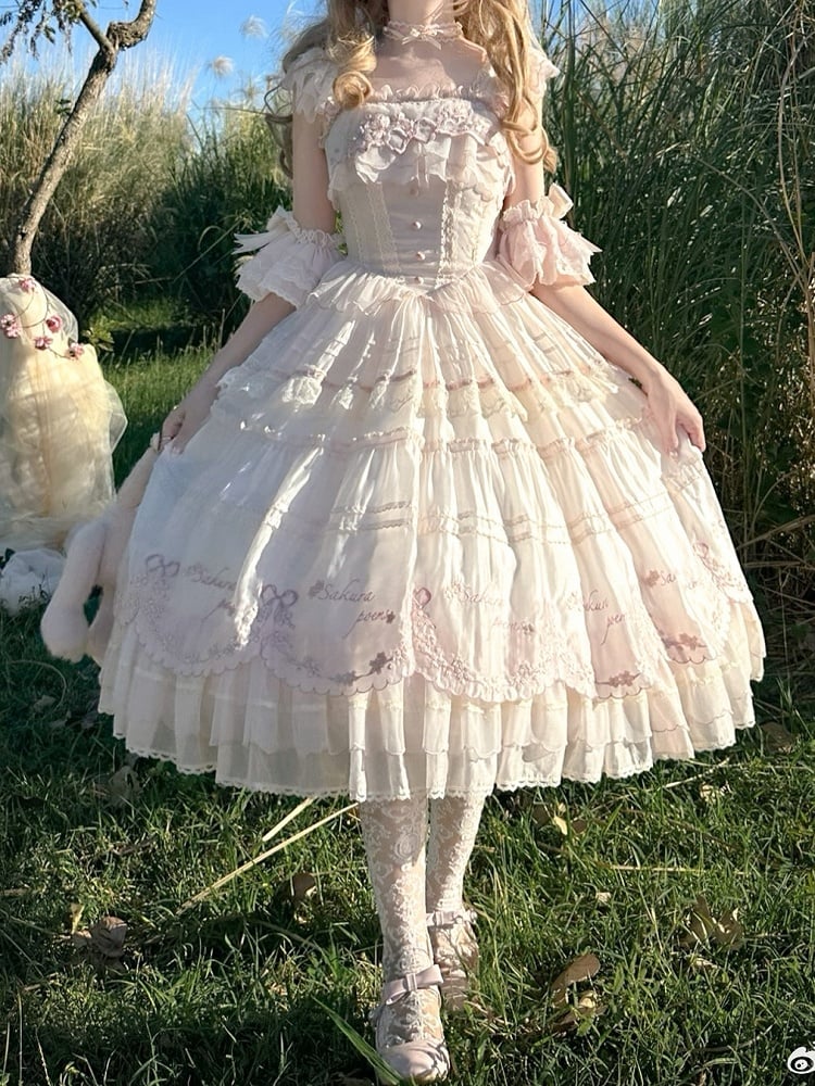 Waist Embrodery Basque Jumper Pink Princess Sakura Skirt Blossom Cherry Lolita