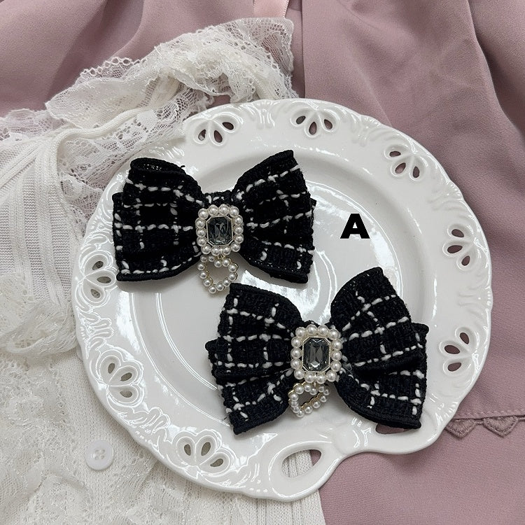 アクセントオプション ビーズハートチャーム ラインストーン ジライケイ ボウヘアクリップ 5個