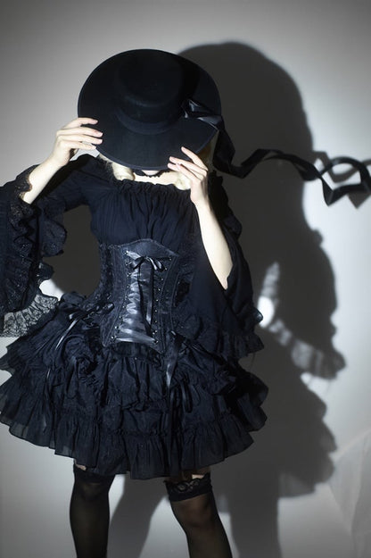 Lolita Lace-up Black Details Gothic Boned Corset