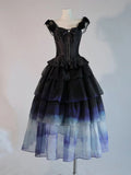 Multi-Layered Lolita to Gradient Blue Wave-Inspired Skirt Tulle Beige
