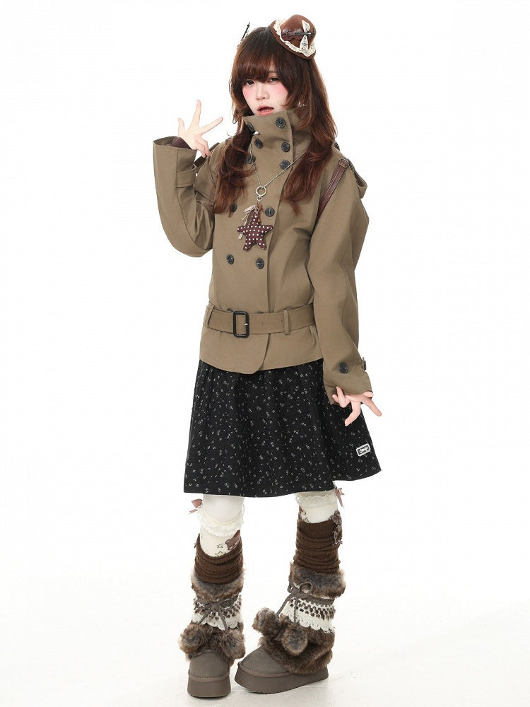 Vintage Autumn Kawaii Dark Gray Floral Pattern A-Line Skirt - Languid Park