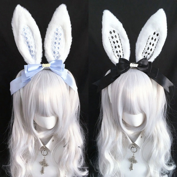 Bow Decorated Alice Diamond KC White Pattern Ear Bunny Lolita Faux Pink/Red/Black/Black with Vibes