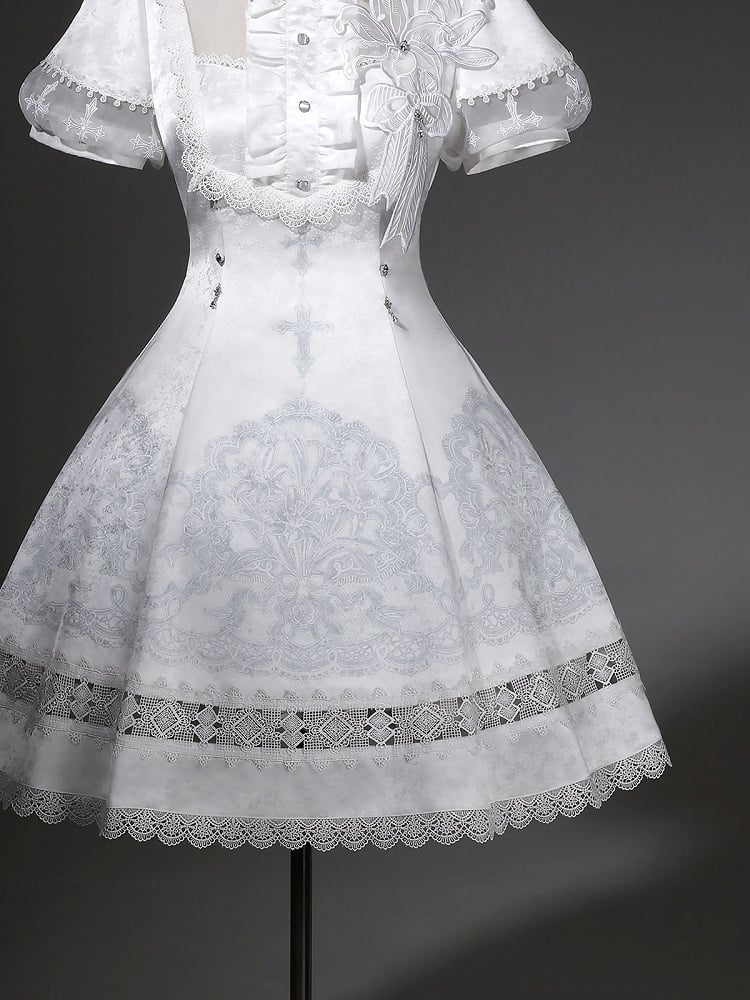 White Lily Embroidery Lace Gothic Lolita Dress - Unknown Star