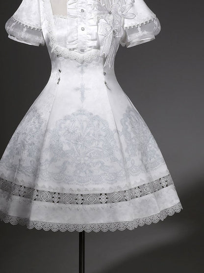 White Lily Embroidery Lace Gothic Lolita Dress - Unknown Star