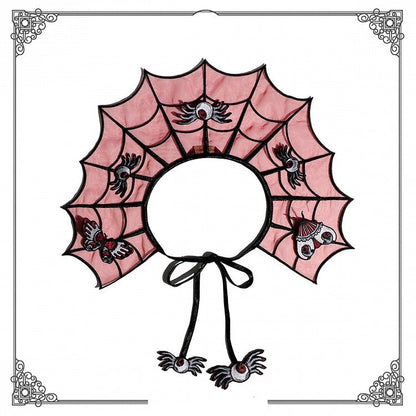Abnehmbare Brosche mit roter Spinnennetz-Stickerei und Motten-Schmetterling mit falschem Kragen aus schwarzem Organza