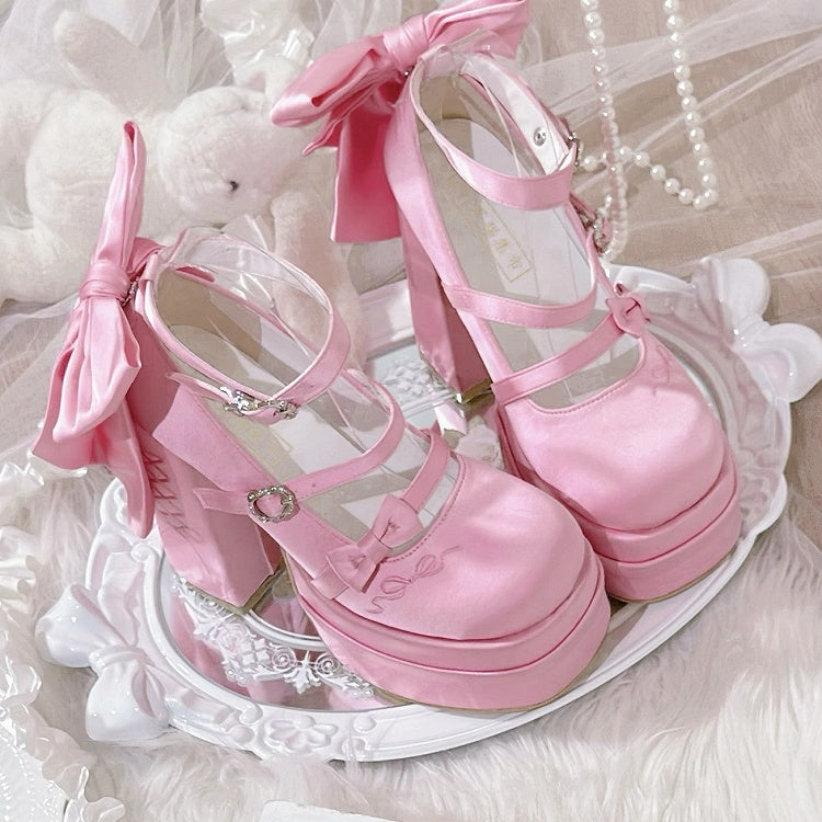 クラシックヒール メアリーロリータ ハイ ボウノット ピンク プラットフォーム エレガント ジェーンズ