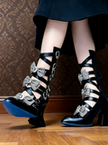 Gothic Pointed Toe Boots with Striped Bow & 8cm Heel - NRose