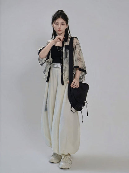 Beige Tencel Lantern Pants with Simple Basic Design - Feng Hua Gui Guo Ling