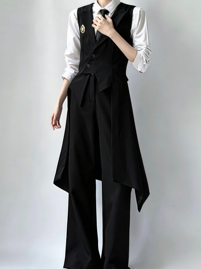 Swallow-Tail Black Dark Prince Long Waistcoat - ROAE