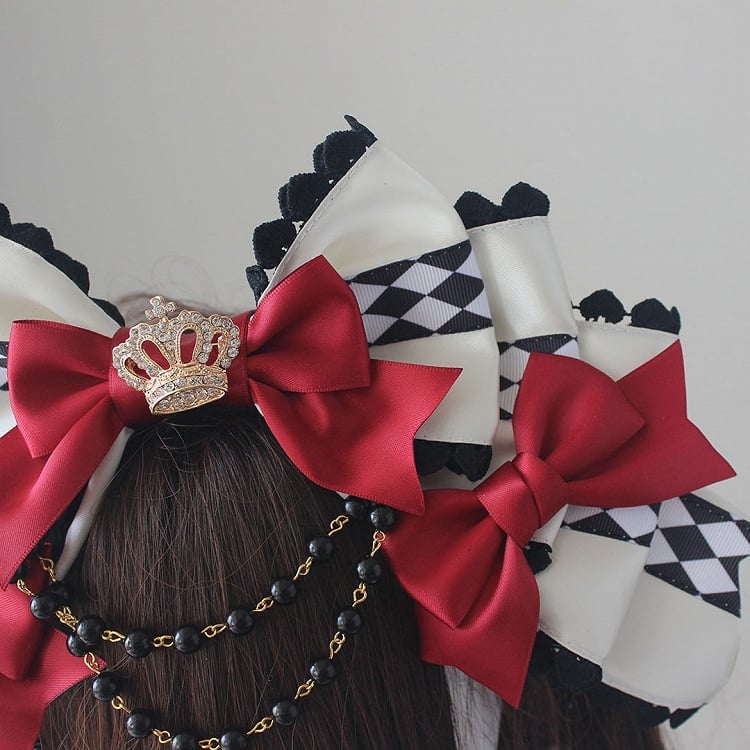 Rhinestone KC Beaded Bowknot Crown With Decorated Chain Vibes in Wonderland Alice