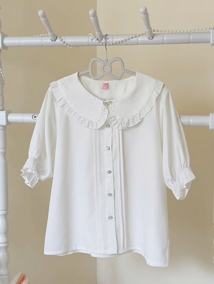 Plus Size Peter Pan Collar Short Sleeve Lolita Blouse - Versatile girl