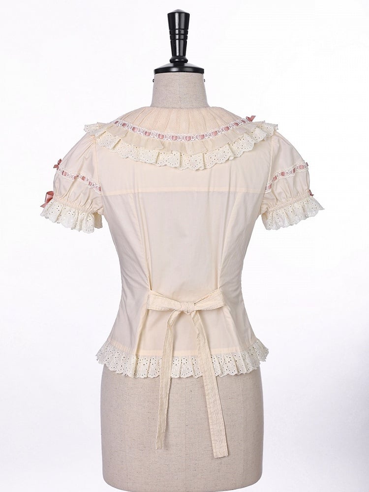 Beige Peter Pan Collar Blouse with Bow & Detachable Sleeves, Sweet Lolita - Alice Girl