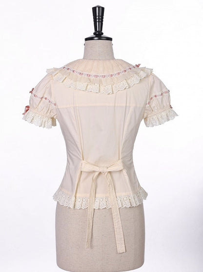 Beige Peter Pan Collar Blouse with Bow & Detachable Sleeves, Sweet Lolita - Alice Girl