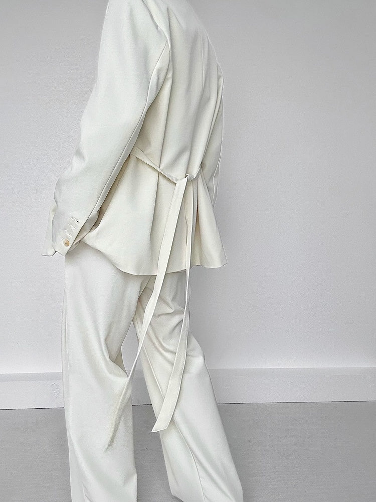 Apricot Ouji Wide-Leg Pants with Side Ribbons and Two-Button Fly - ASAE