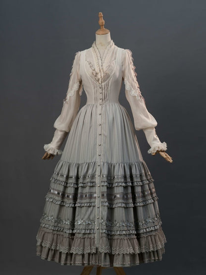Gray Front Button Placket Lily Embroidery Elegant Classic Lolita JSK Full Set Pink House Fashion
