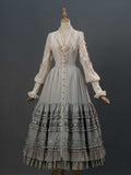 Lily Embroidery Applique Layered Hem Gray Classic Lolita Dress Front Button Placket