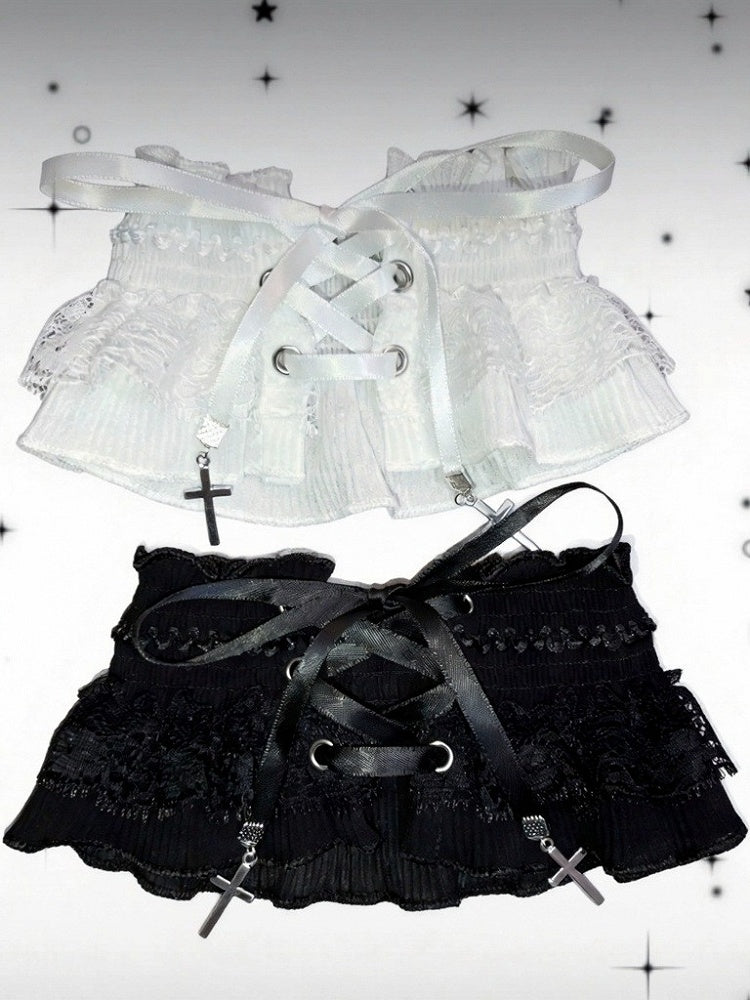 Dual Color Lace Strap Choker with Cross - Magic Diary