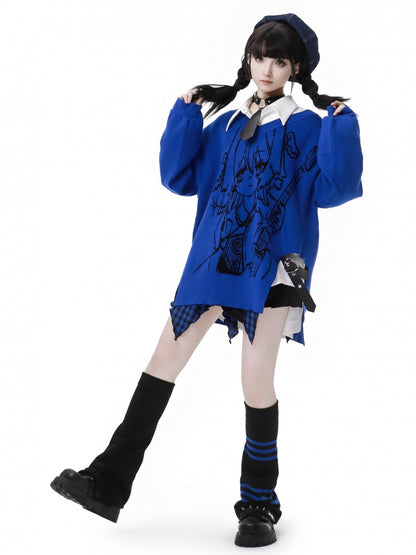 パンクロックの黒と青のチェック柄ハンカチヘムスカート