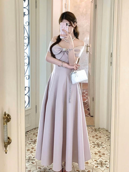 Elegant Detachable with Bowknot Long Straps Dress Off-Shoulder Party