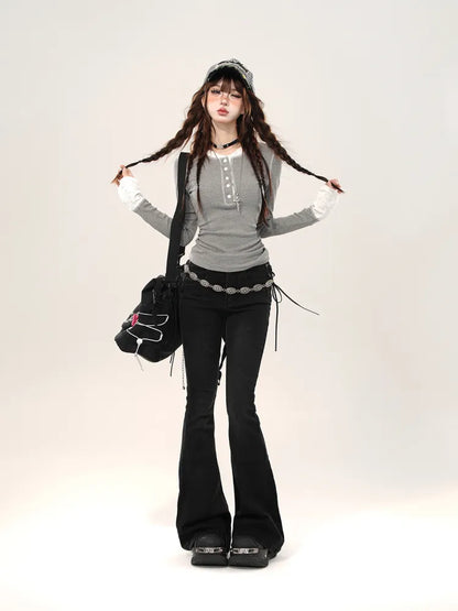 Detail Jeans Schwarzer Fischschwanz mit Schnürung