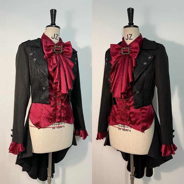 with Silver Train Buttons Black Detachable Accents Cropped Ouji and Jacket Chain Fashion