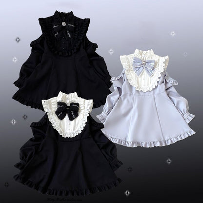 Cutout Jirai Blau/WeißSchwarz/Alle Farben Kei Mit Bluse Schwarz Shorts Schulter Solide