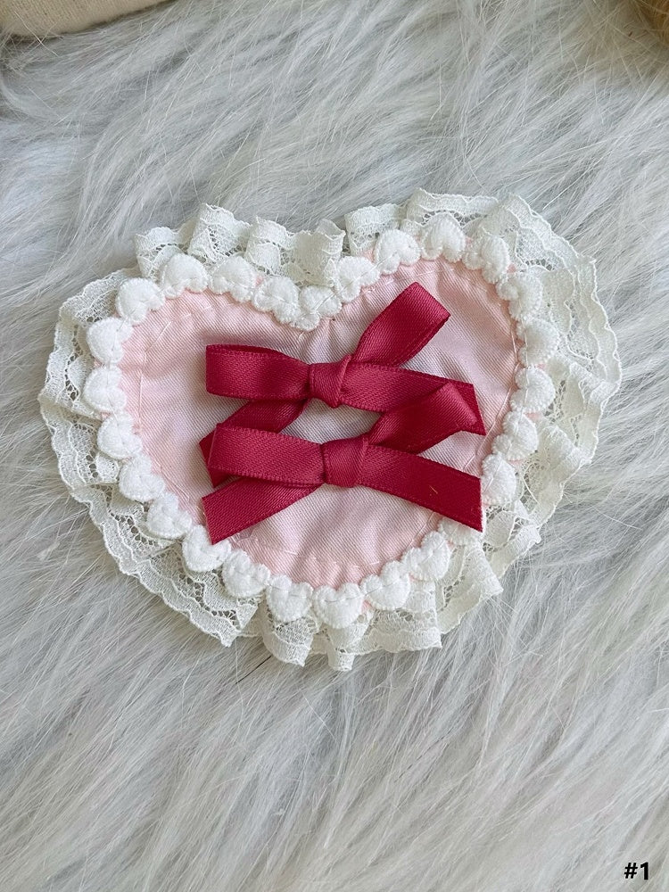 Trim Pink Hairclip/Brooch Lace Bow Heart-Shaped Pink/Light